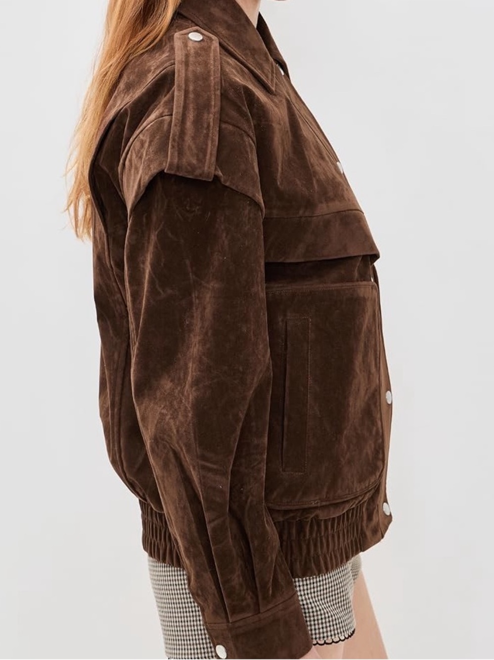 Avec Les Filles Faux Suede Layered Bomber Jacket size Medium Brunette - Picture 3 of 12
